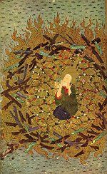 Abraham amid the flames. Shiraz, 1410. Click for larger image.