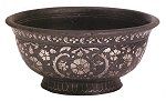 Bowl, bidri inlaid with silver and brass. India, early 17th century.