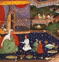 Alanquva and Her Three Sons, from the Chingiznama of Rashid ad-Din, India, 1596. Click for complete painting.