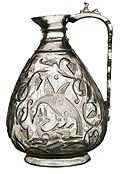 Rock crystal ewer, late 10th century, Fatimid Egypt. Click for larger image.