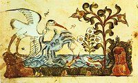 Illustration from Kalilah wa Dimnah, Baghdad, 1300. Click for larger image.