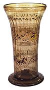 Glass beaker, Mamluk era, late 13th-early 14th century. Click for larger image.