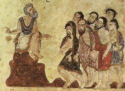 Painting from Hariri's Maqamat, Syria, 1222. Click for larger image.