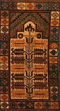 Detail from Kashgarlyk uzbek namazlyk prayer rug, first half 19th century. Click for larger image.
