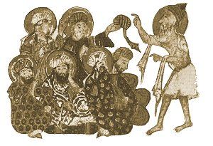 Al-Hariri and his companions meet an old man, 5th/11th century. Click for larger image.