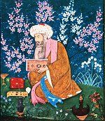 A pensive poet on a midsummer night in a garden in Kashmir, 1630. Click for larger image.