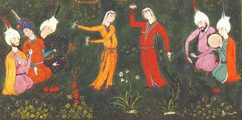 Detail from Lovers Picnicking. Persian, 16th century. Click for complete painting.
