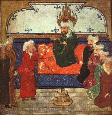 Persian picture of the Prophet Muhammad on his prayer rug