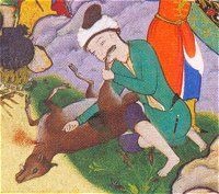Detail from Yusuf's Escape from the Well, Persian, 16th century. Click for complete painting.