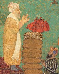 Detail from Shahjahan Enthroned with Mahabat Khan and a Shaykh, Mughal, 1629. Click for complete painting.