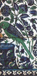 Iznik tile with green parrot, legendary symbol of cannabis