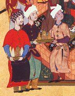 Detail from Yusuf Entertained in Court Before His Marriage to Zuleikha. Persian, 16th century. Click for complete painting.