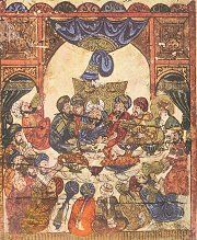 A Wedding Banquet, Baghdad, 1225-1235. Click for larger image.