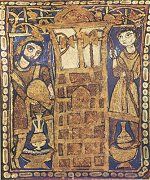 Scene at a Well. Painted ceiling panel, Palermo, 12th century. Click for larger image.